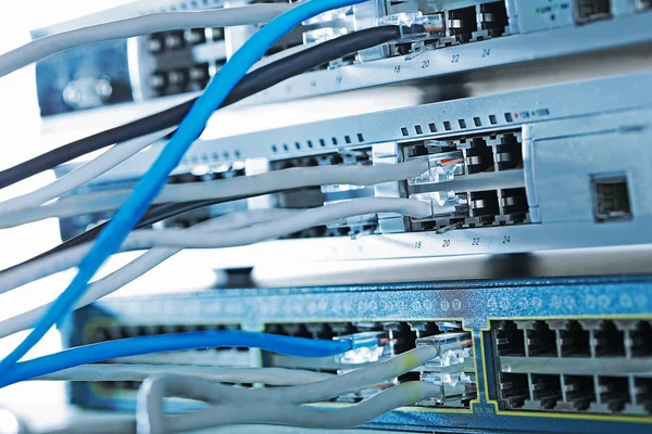 Cavi Ethernet collegati allo switch di rete — Foto Stock