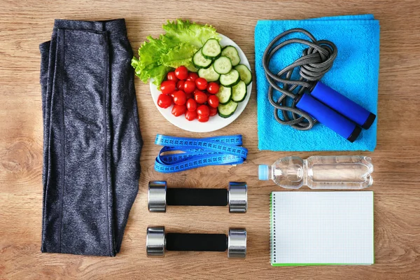 Equipamiento deportivo y alimentación saludable — Foto de Stock