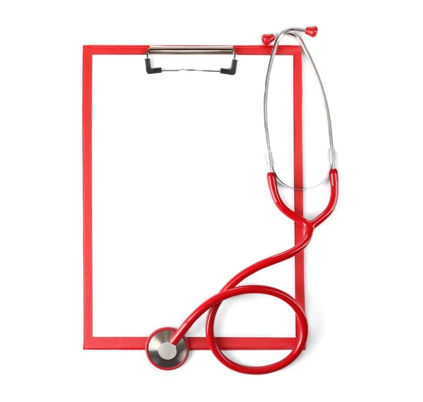 Kırmızı stetoskop ve reçete — Stok fotoğraf