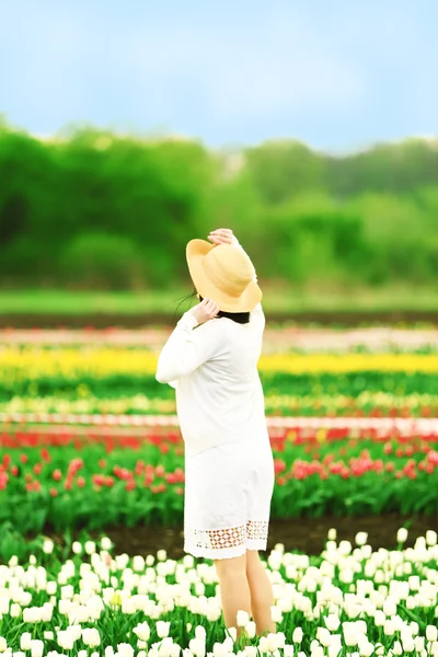 Mujer en campo floreciente —  Fotos de Stock