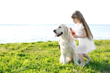 Küçük kız ve büyük tür köpek