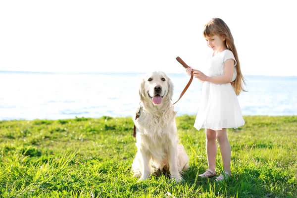 Küçük kız ve büyük tür köpek — Stok fotoğraf