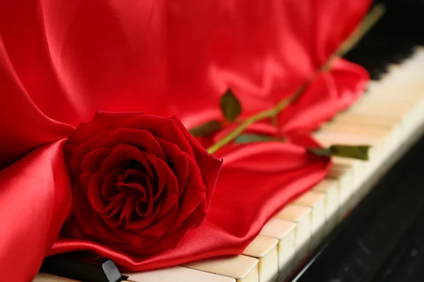 Κόκκινο τριαντάφυλλο στο πιάνο — Φωτογραφία Αρχείου