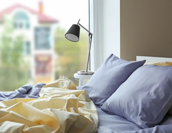 Unmade bed close up — Stock Photo, Image