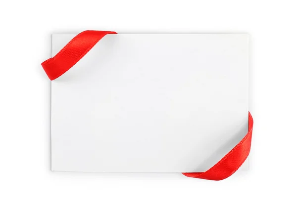 Note card with red ribbon — Stock Photo, Image