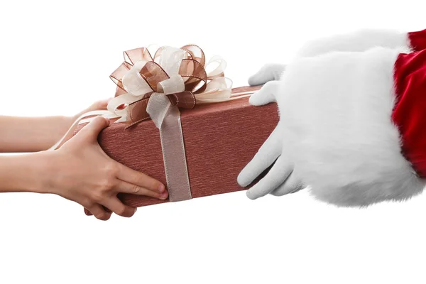Santa give present to kid — Stock Photo, Image