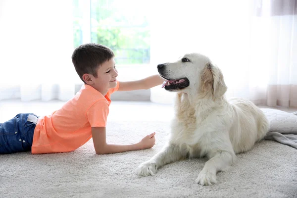 Мальчик и милая собака — стоковое фото