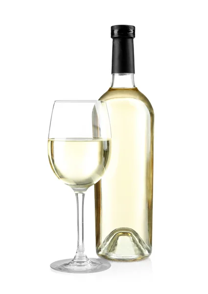 White wine glass and bottle — Stock Photo, Image