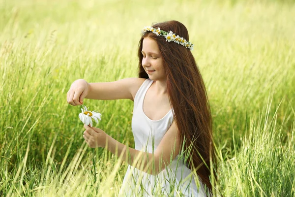 Tatlı kız çayırda — Stok fotoğraf