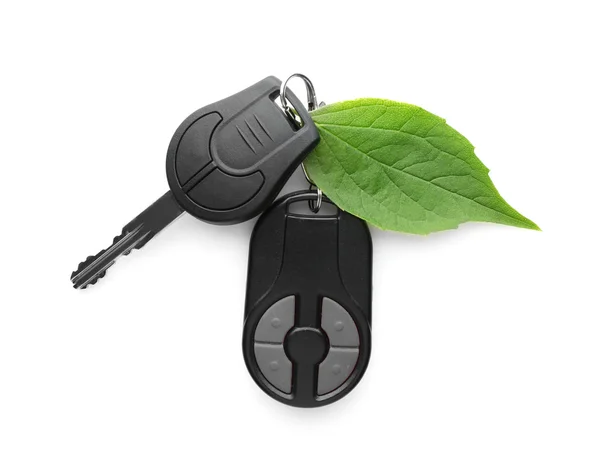 Car key with green leaf — Stock Photo, Image