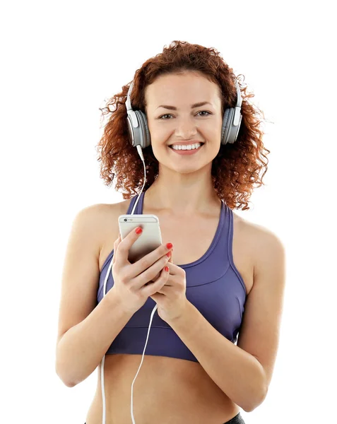 Mulher atraente ouvindo música — Fotografia de Stock