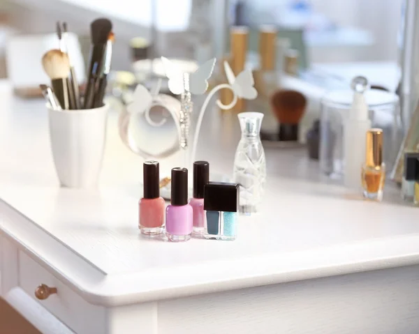 Nail polish set on light  table — Stock Photo, Image