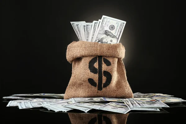 Money bag with dollars o — Stock Photo, Image