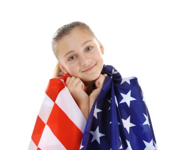 Genç kız ve Amerikan bayrağı 