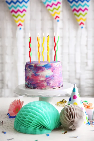 Festive cake with candles — Stock Photo, Image