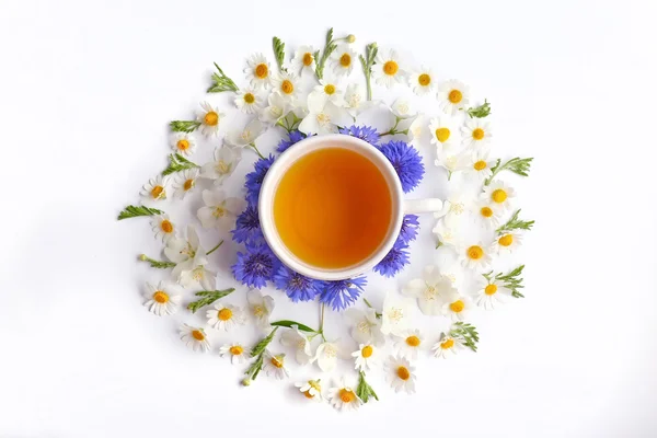 Tasse Tee mit frischen Blumen — Stockfoto