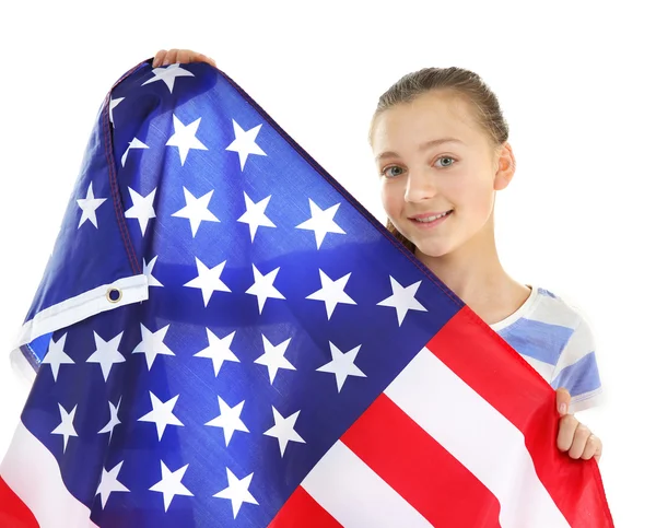 Teenage girl and American flag — Stock Photo, Image