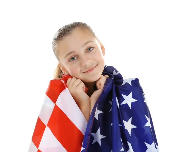 Teenage girl and American flag — Stock Photo, Image