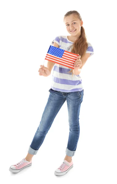 Menina adolescente e bandeira americana — Fotografia de Stock