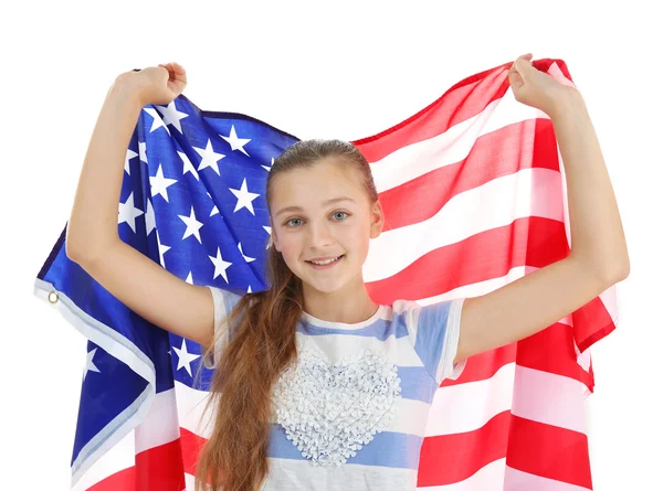 Menina adolescente e bandeira americana — Fotografia de Stock