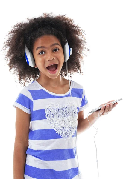 Afro-American little girl with headphones — Stock Photo, Image