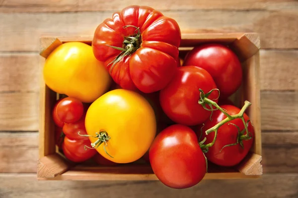 Kutusunda farklı domates — Stok fotoğraf
