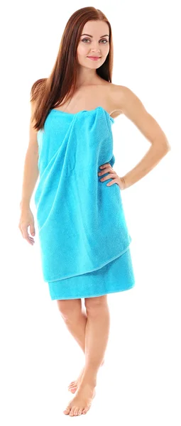 Young beautiful woman wrapped in towel — Stock Photo, Image