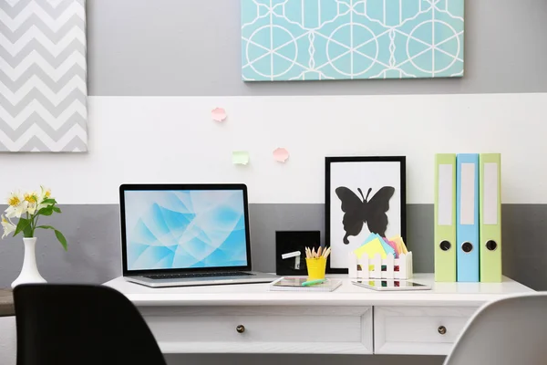 Stylish workplace with laptop — Stock Photo, Image