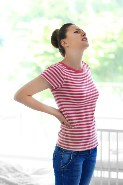 Mujer Con Dolor Espalda — Foto de Stock