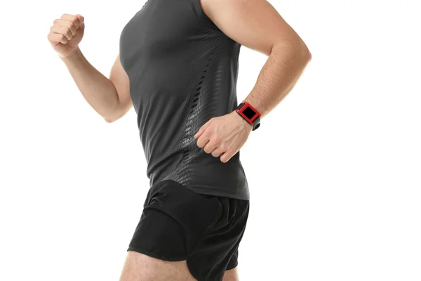Correndo homem com pulsômetro — Fotografia de Stock