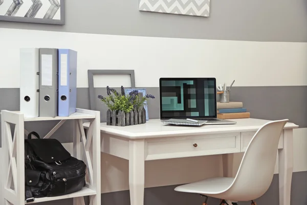 Stylish workplace with laptop — Stock Photo, Image