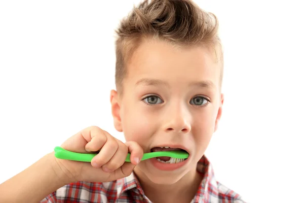 Rapaz bonito com escova de dentes — Fotografia de Stock