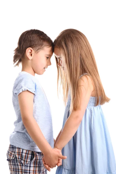 Niños Pequeños Amigables Aislados Blanco —  Fotos de Stock