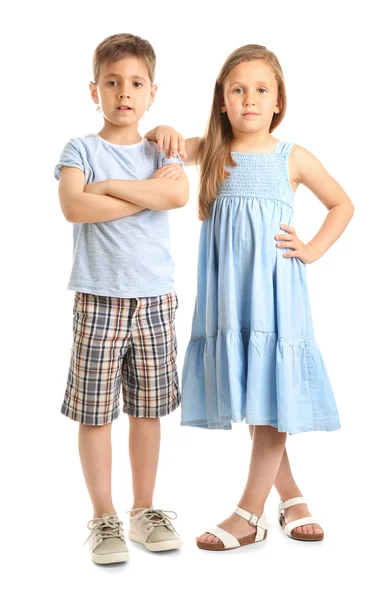 Piccoli Bambini Amichevoli Isolati Bianco — Foto Stock