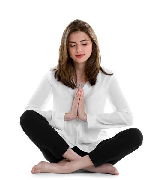 Mujer de negocios relajándose en la meditación pose — Foto de Stock