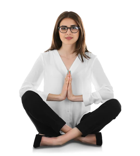 Mujer de negocios relajándose en la meditación pose —  Fotos de Stock
