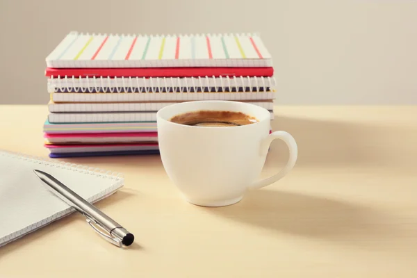 School notebooks and coffee — Stock Photo, Image