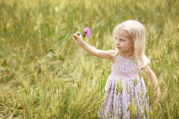 Little girl with bouquet — Stock Photo, Image