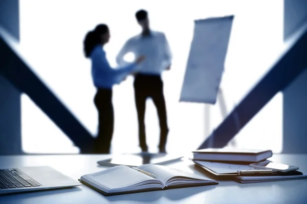 Workplace on conference background — Stock Photo, Image