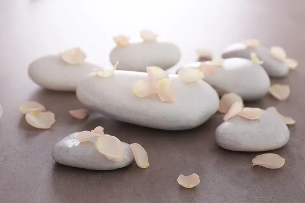 Piedras de spa con pétalos — Foto de Stock