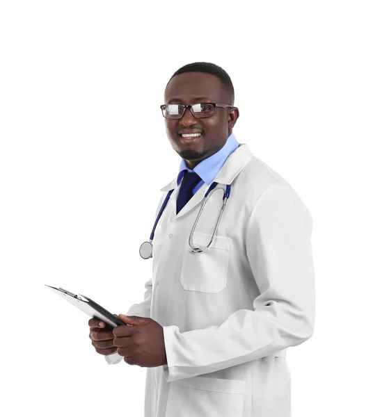 Professional African doctor with clipboard — Stock Photo, Image