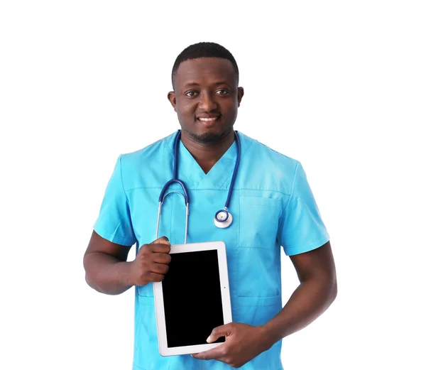 Professional African doctor with tablet — Stock Photo, Image