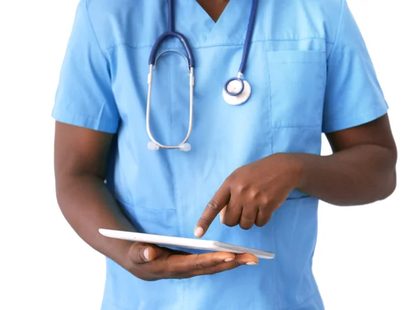 Professional African doctor with tablet — Stock Photo, Image