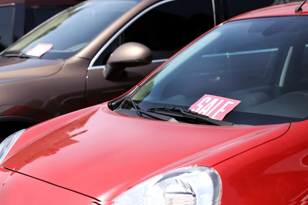 Zaparkowane samochody na sprzedaż — Zdjęcie stockowe