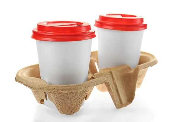 Copos de papelão de café em um carrinho — Fotografia de Stock