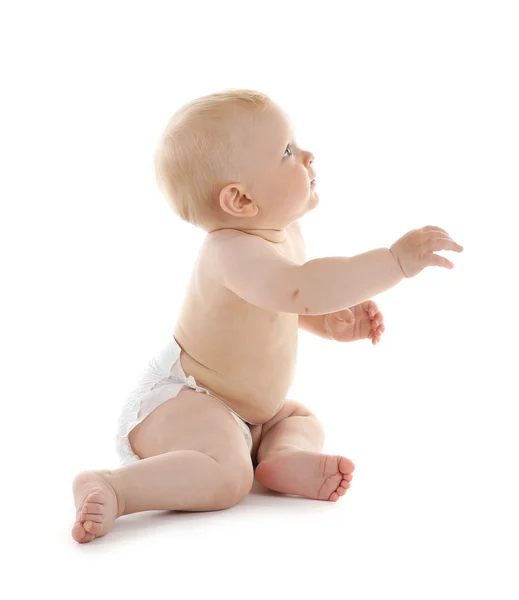 Bebé sentado en blanco —  Fotos de Stock