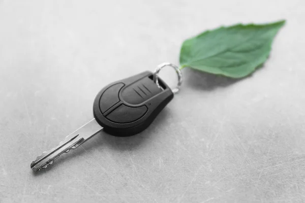 Car key with green leaf — Stock Photo, Image