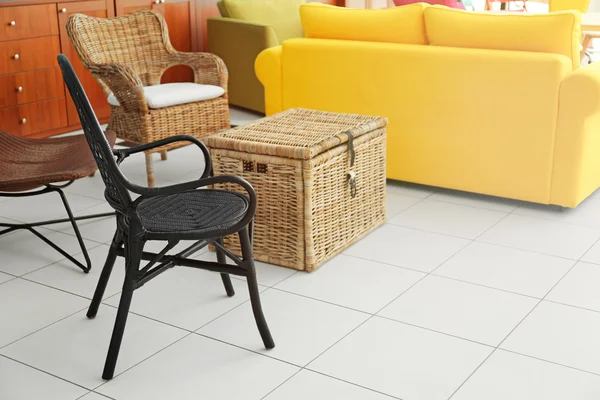 Wicker furniture in interior — Stock Photo, Image