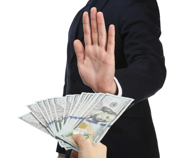 Empresário se recusando a aceitar suborno — Fotografia de Stock