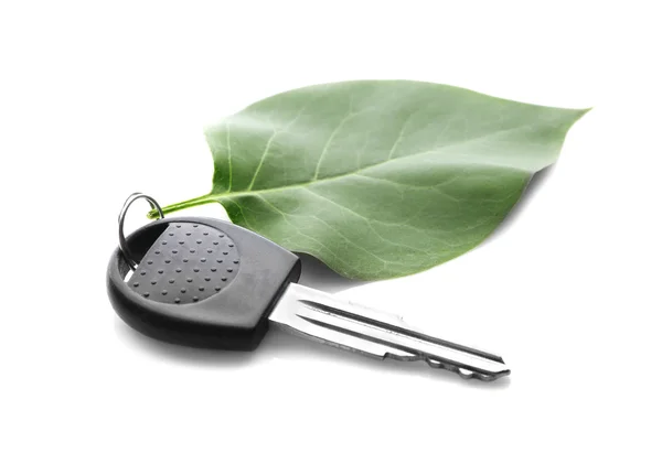 Car key with green leaf — Stock Photo, Image